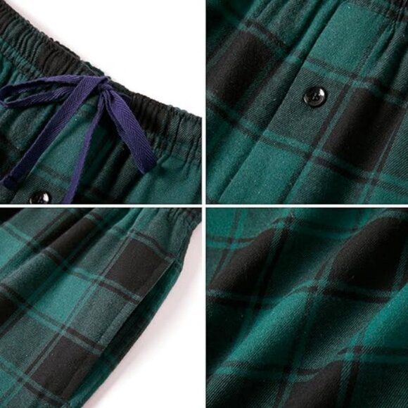 Mens Pajama Pants Flannel Cotton Plaid Sleep Lounge Size XL Pockets Button Fly - Picture 4 of 4